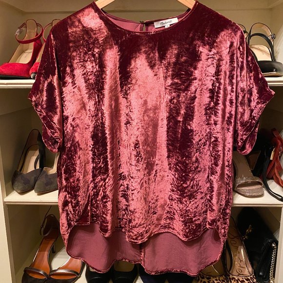 Madewell Cabernet Burgundy Velvet Short-Sleeve Top - Picture 4 of 10